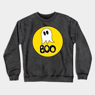 Cute ghost cartoon BOO text in a yellow circle frame Crewneck Sweatshirt